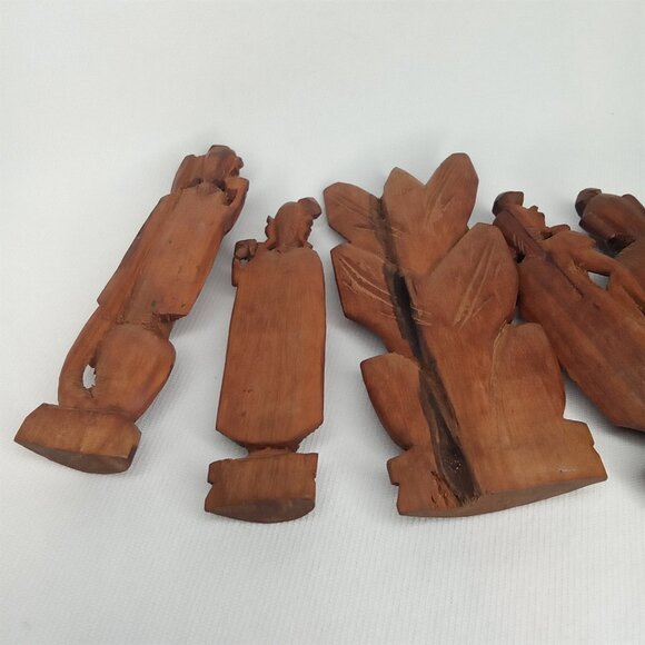 Vintage Wooden Figurine Set Of 6 Hand Carved Wood Chinese Deities 1970s - Picture 7 of 7